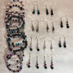 Crystal and pearl gothic bracelets and earrings