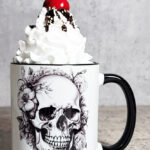 Floral Skull Black White Gothic Print Ceramic Mug with Black Handle