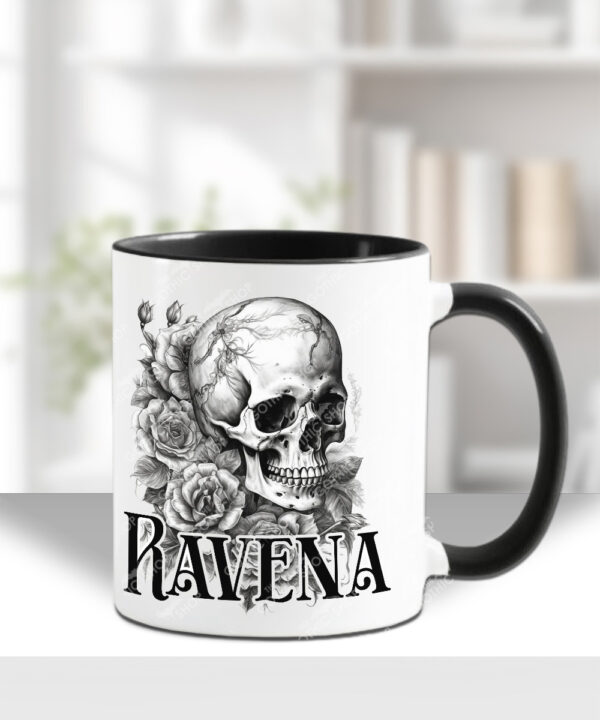 skull three roses black white gothic print ceramic mug