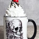 Skull Three Roses Black White Gothic Print Ceramic Mug