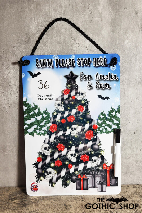Santa Stop Here GothMas Personalised Whiteboard Metal Sign