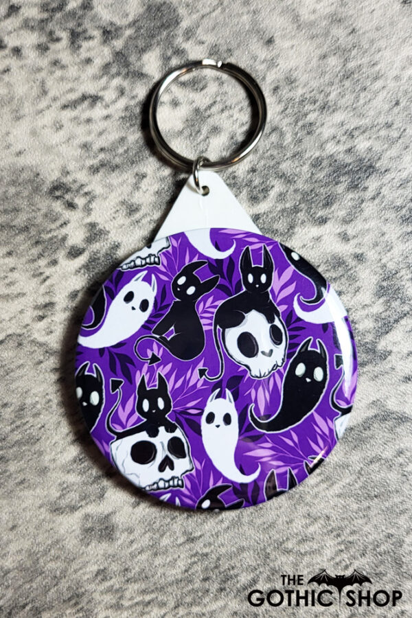 Spooky Demon Cat Compact Mirror Keyring