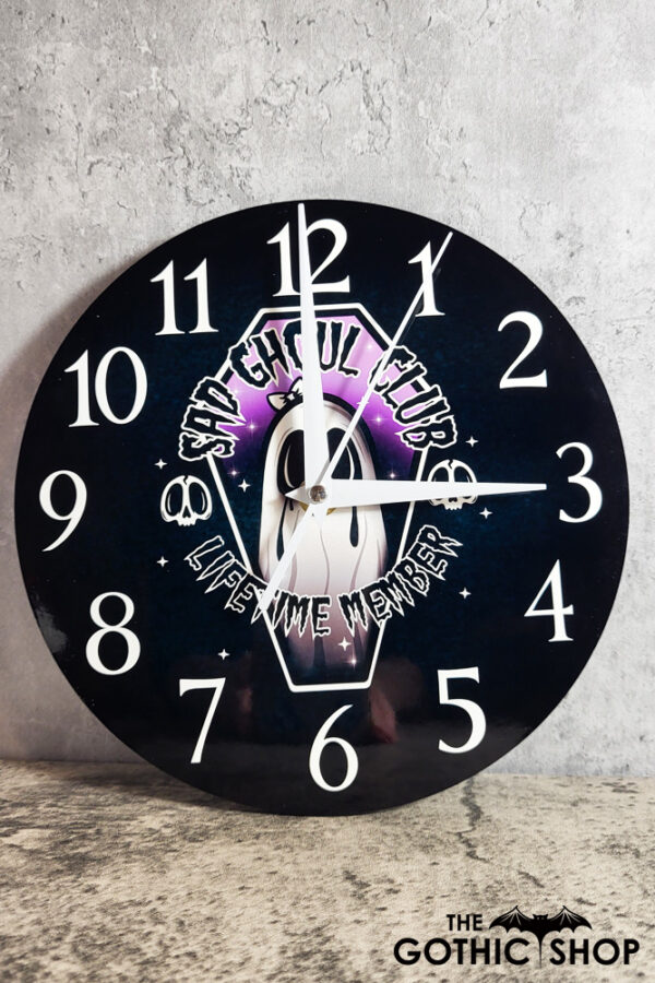 Sad Ghoul Club Lifetime Member Ghost Round Gothic Clock