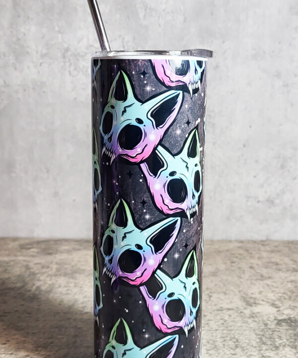 Neon Skele Cats Skull Grey Gothic Skinny Tumbler