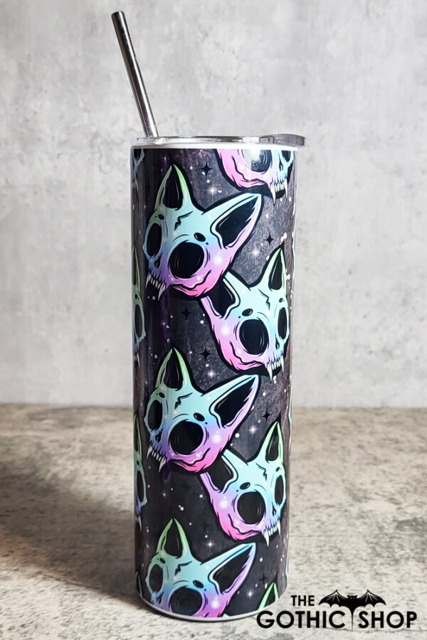 Neon Skele Cats Skull Grey Gothic Skinny Tumbler