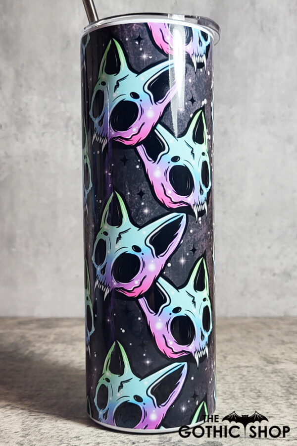 Neon Skele Cats Skull Grey Gothic Skinny Tumbler