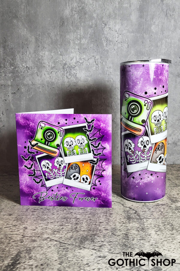 BestSkells Skeleton Besties Purple Gothic Skinny Tumbler and card