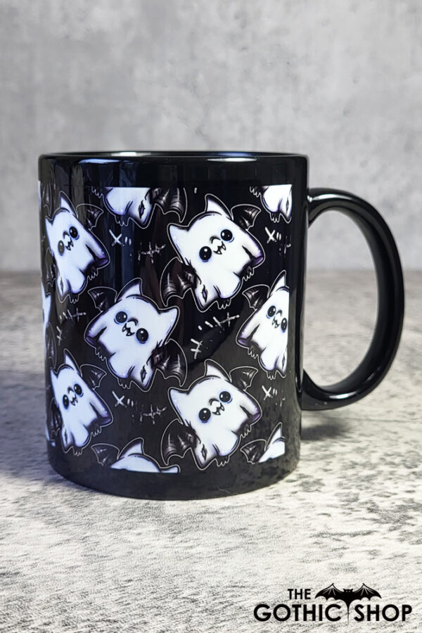 Cat Ghosts Black Gothic Print Ceramic Mug