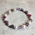 Purple Mix Crystal & Silver Glass Pearl Gothic Stretch Bracelet