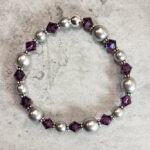 Amethyst Purple Crystal & Blue Silver Glass Pearl Gothic Stretch Bracelet