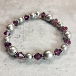 Amethyst Purple Crystal & Blue Silver Glass Pearl Gothic Stretch Bracelet
