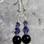 Tanzanite Deep Purple Crystal & Black Glass Beads Gothic Dangle Earrings