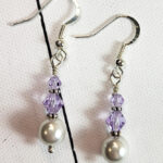 Violet Purple Crystal & Silver Glass Pearl Beads Gothic Dangle Earrings