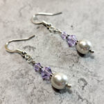 Violet Purple Crystal & Silver Glass Pearl Beads Gothic Dangle Earrings