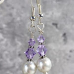 Violet Purple Crystal & Silver Glass Pearl Beads Gothic Dangle Earrings