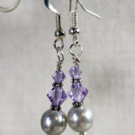 Violet Purple Crystal & Silver Glass Pearl Beads Gothic Dangle Earrings