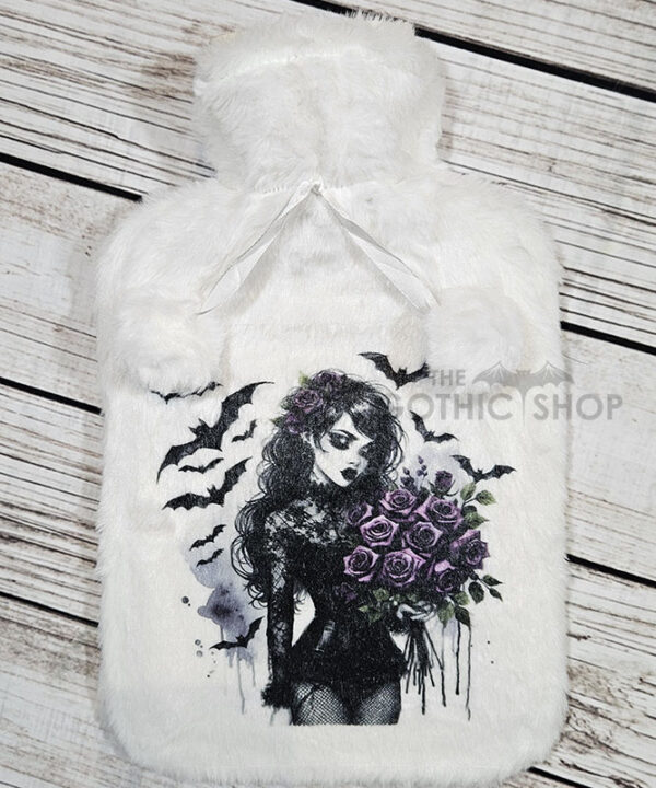 Goth Lady Purple Roses Hot Water Bottle with Plush Cover