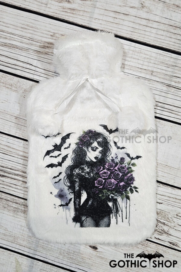 Goth Lady Purple Roses Hot Water Bottle with Plush Cover