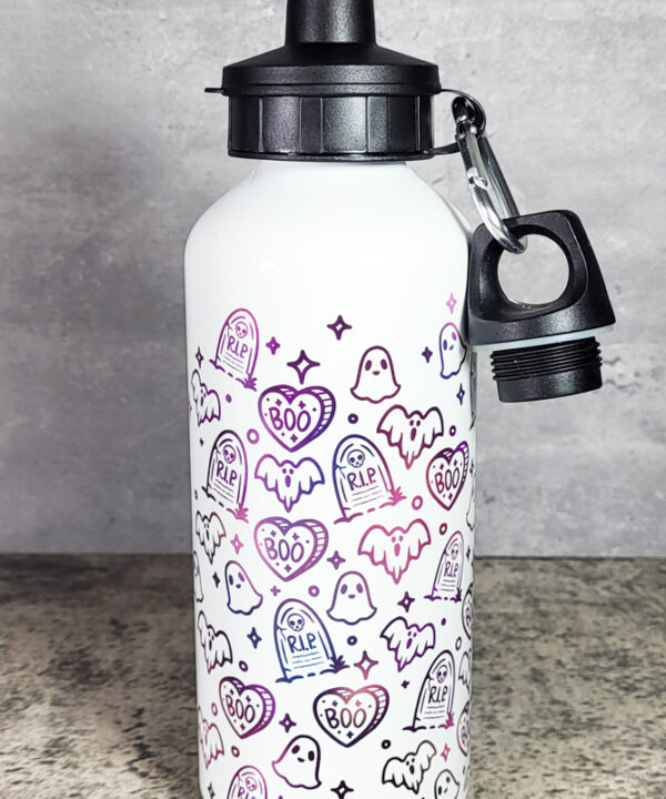 Boo Ghosts & Tombstones 600ml Screw Lid Metal Sports Water Bottle