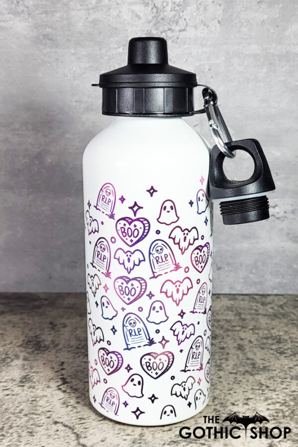 Boo Ghosts & Tombstones 600ml Screw Lid Metal Sports Water Bottle