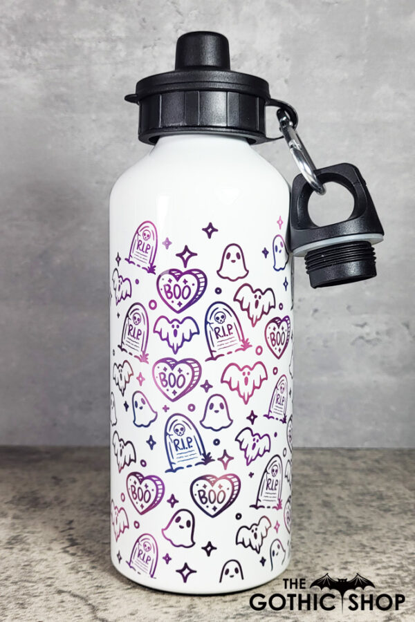 Boo Ghosts & Tombstones 600ml Screw Lid Metal Sports Water Bottle