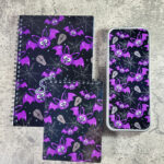 Purple Bats & Cobwebs Gothic A6 Notepad, A5 Notebook and pencil tin