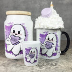 Sweetheart Ghostie XOXO Heart Spooky Gothic Valentine's Mug, cookie jar and egg cup.