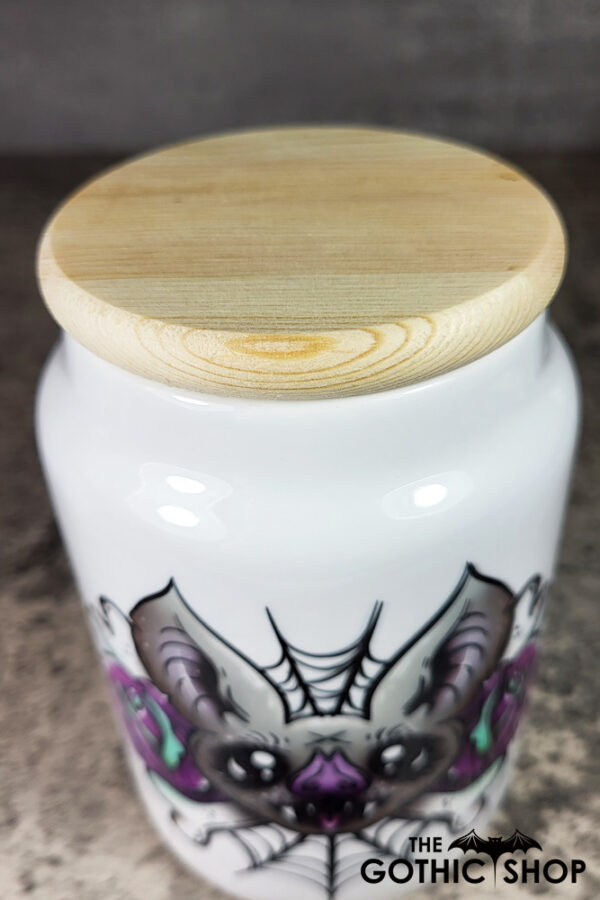 Rosita Bat Purple Rose Cobwebs Small Cookie Jar Tea Container
