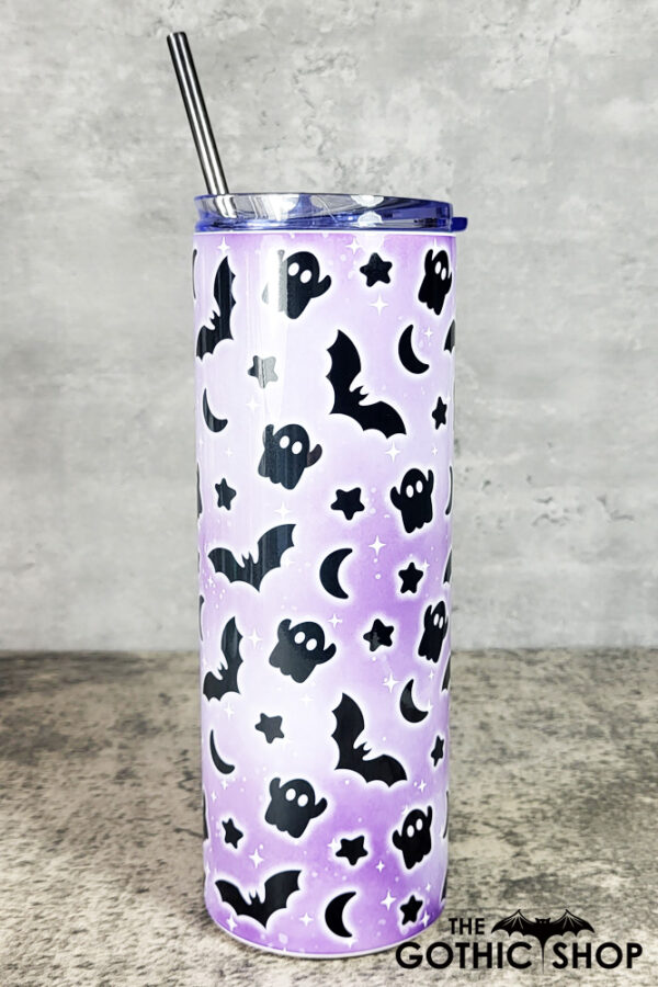Bats Ghosts Purple Gothic Halloween Skinny Tumbler