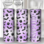 bats ghosts purple gothic halloween 20oz straight tumbler with option to personalise
