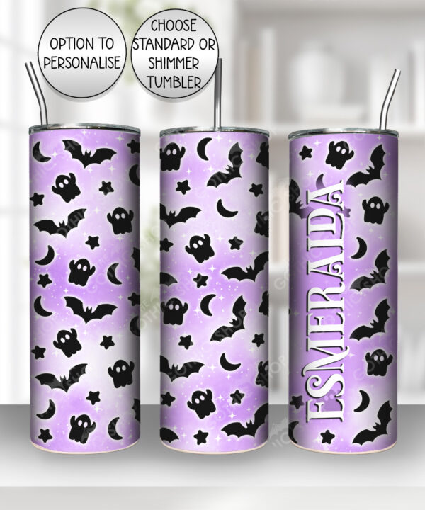 bats ghosts purple gothic halloween 20oz straight tumbler with option to personalise