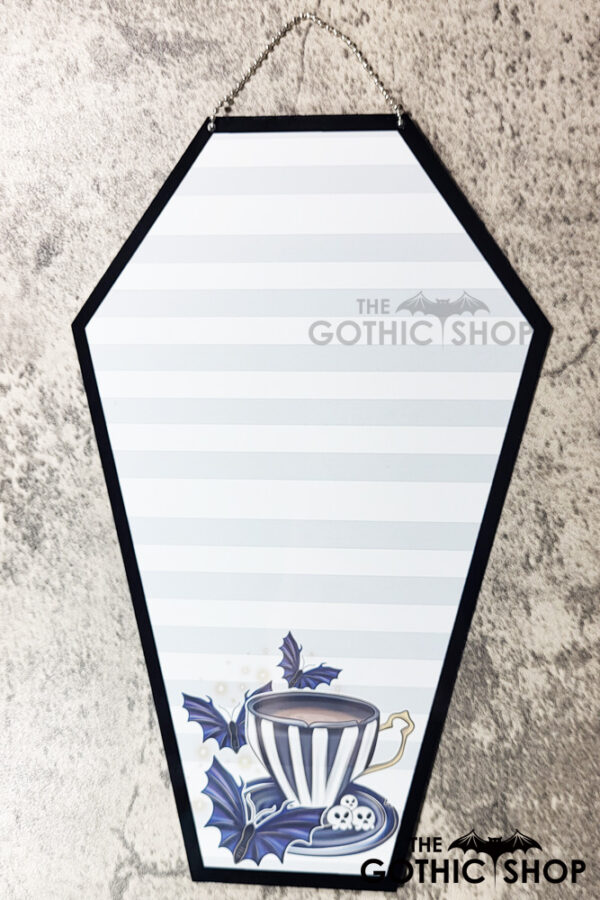 Gothic Tea Butterflies Coffin Shaped Metal Planner Whiteboard Sign