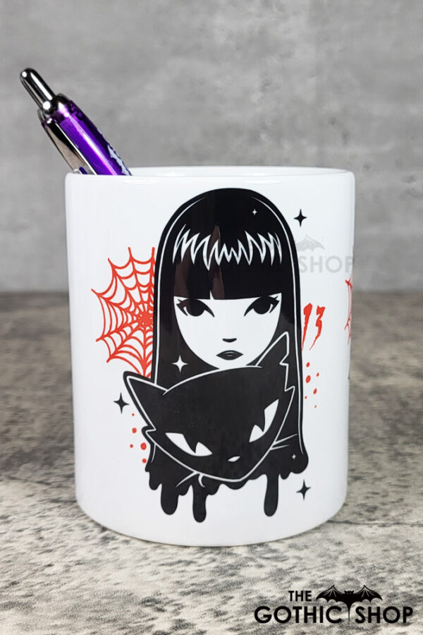 Stay Strange Goth Girl & Cat Pen or Makeup Brush Pot
