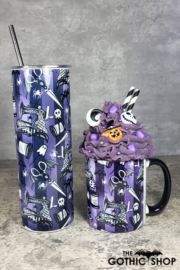 Sew Magical Purple Stripe Gothic Ceramic Mug and tumbler.