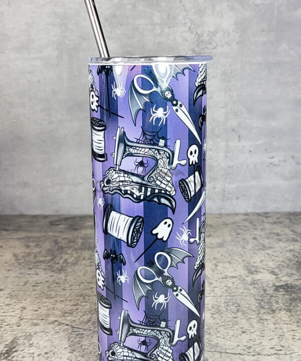 Sew Magical Crafter's Purple Stripe Gothic Skinny Tumbler
