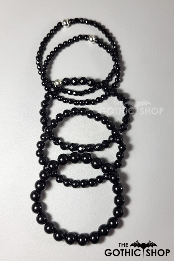 Black Onyx Bead Gothic Stretch Bracelet