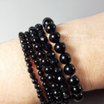 Black Onyx Bead Gothic Stretch Bracelet