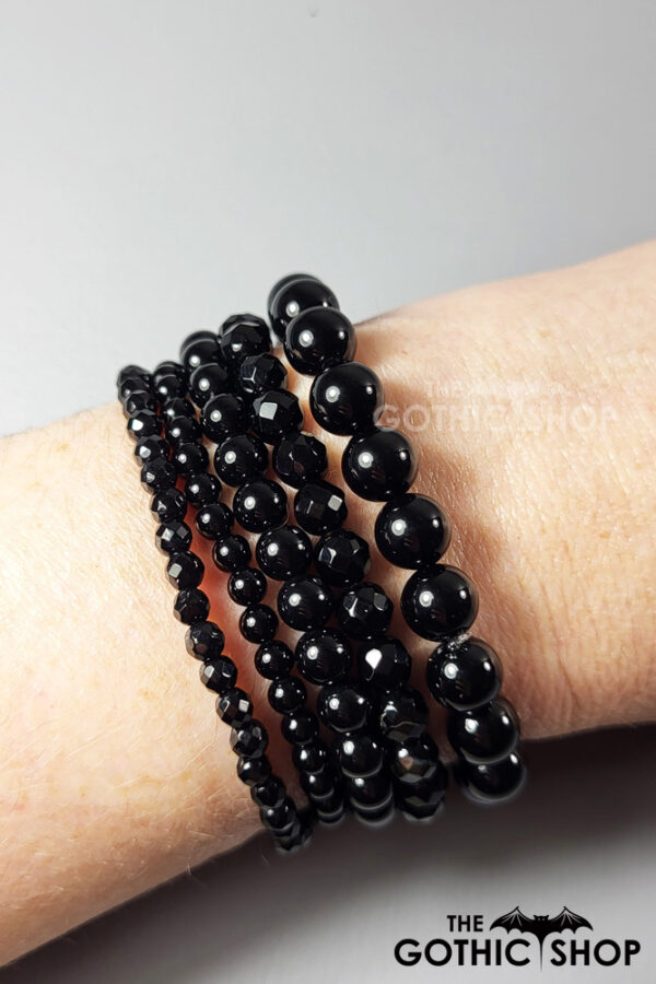 Black Onyx Bead Gothic Stretch Bracelet