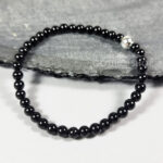 Black Onyx Round 4mm Bead Gothic Stretch Bracelet