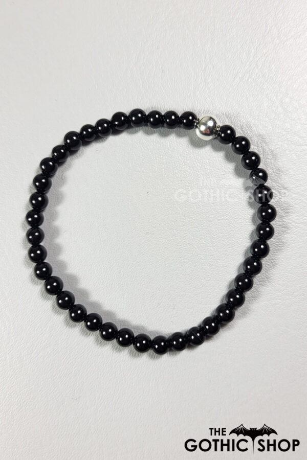 Black Onyx Round 4mm Bead Gothic Stretch Bracelet