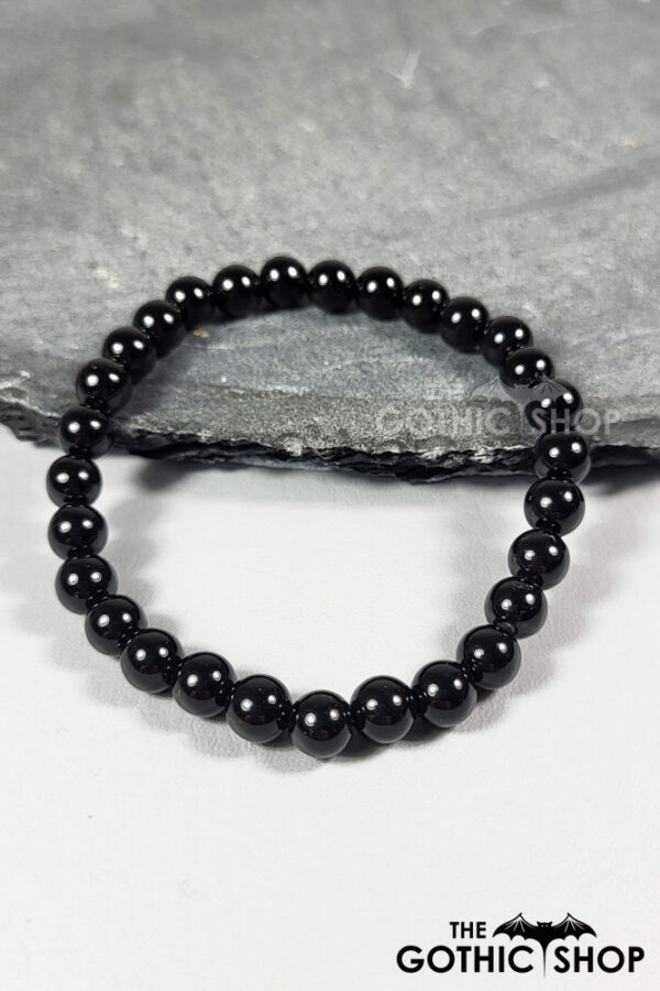 Black Onyx Round 6mm Bead Gothic Stretch Bracelet