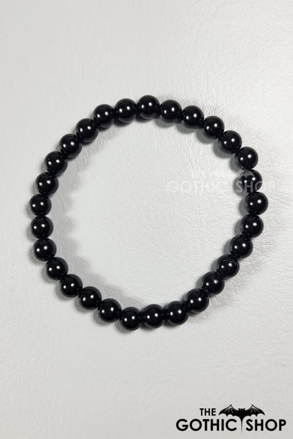 Black Onyx Round 6mm Bead Gothic Stretch Bracelet