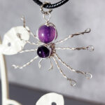 Wire Wrapped Spider & Purple Amethyst Beads Pendant Necklace