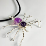 Wire Wrapped Spider & Purple Amethyst Beads Pendant Necklace