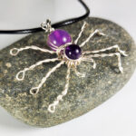 Wire Wrapped Spider & Purple Amethyst Beads Pendant Necklace