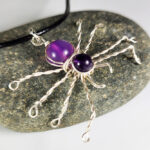 Wire Wrapped Spider & Purple Amethyst Beads Pendant Necklace