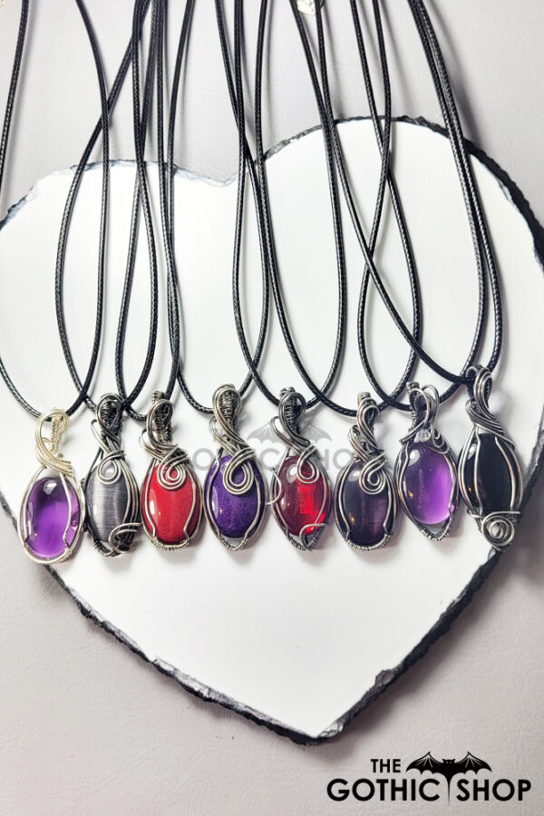 Cabochon Silver Gothic Pendant Necklace