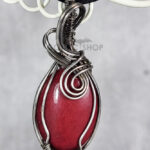 Swirly Red Jade Oxidised Silver Wire Wrapped Gothic Pendant Necklace