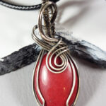 Swirly Red Jade Oxidised Silver Wire Wrapped Gothic Pendant Necklace