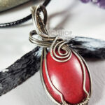 Swirly Red Jade Oxidised Silver Wire Wrapped Gothic Pendant Necklace